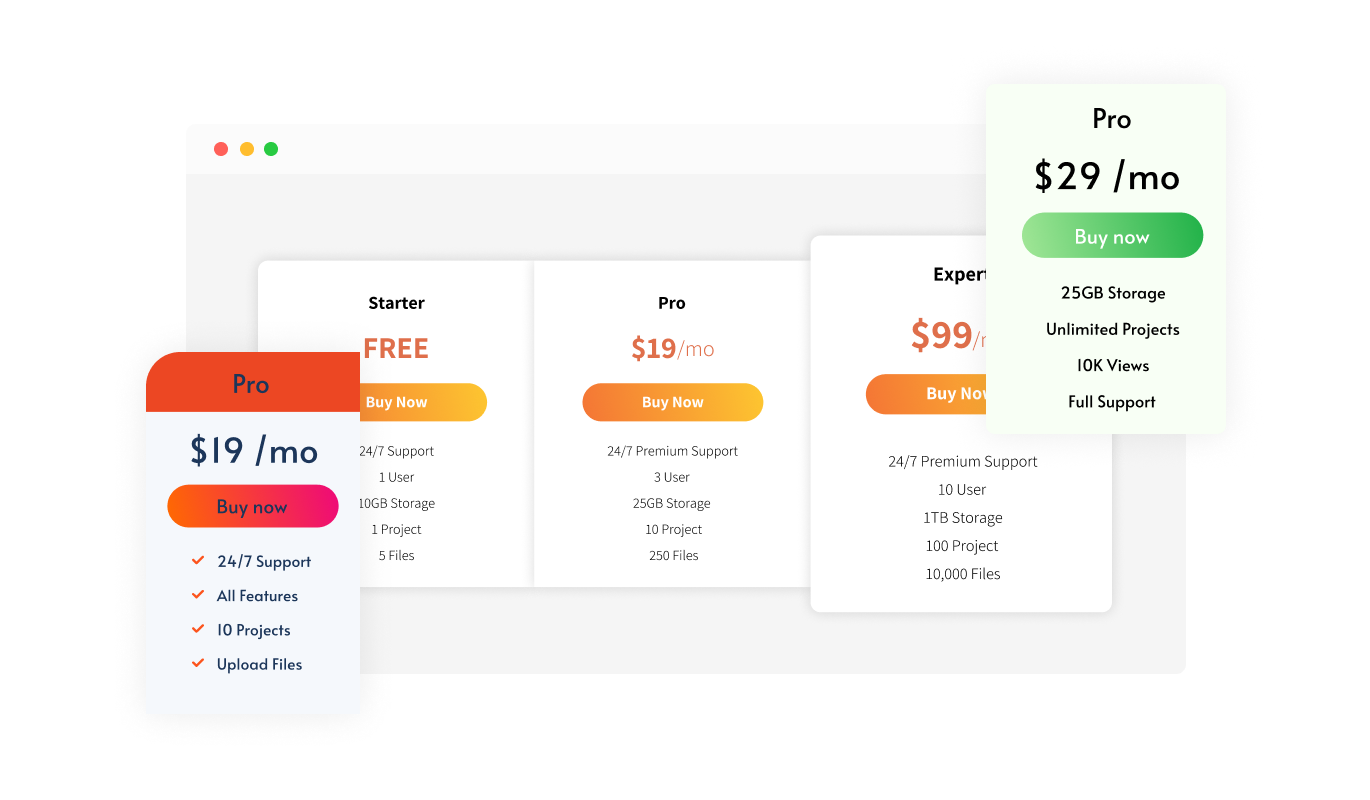 Pricing Tables - Colorful skins to choose from for your OnePager website