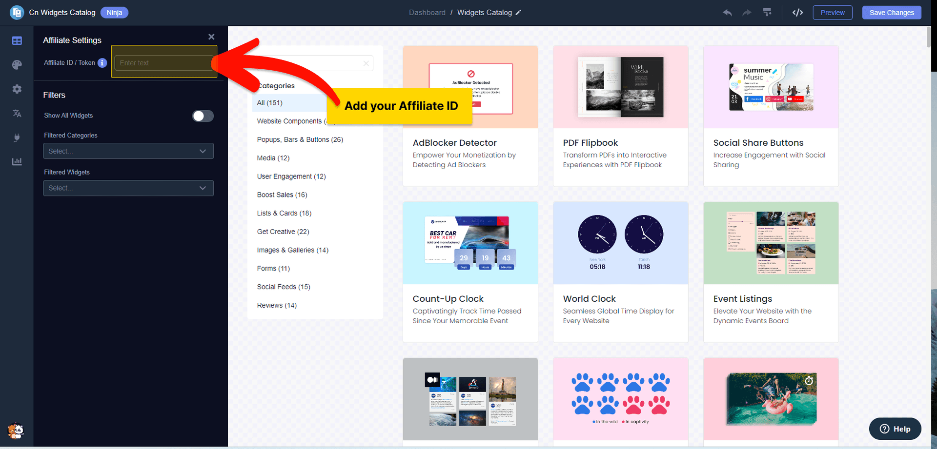 Common Ninja Affiliates Embedded Widget Catalog